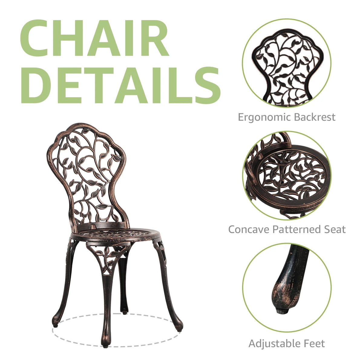 3-Piece Cast Aluminum Outdoor Bistro Set I1316