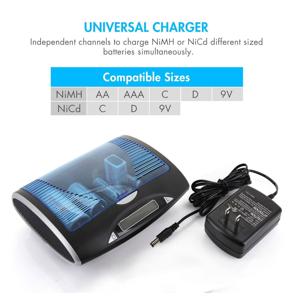Combo: Universal LCD Battery Charger + 26 NiMH Rechargeable Batteries (8aa/8aaa/4c/4d/2 9V) S28027