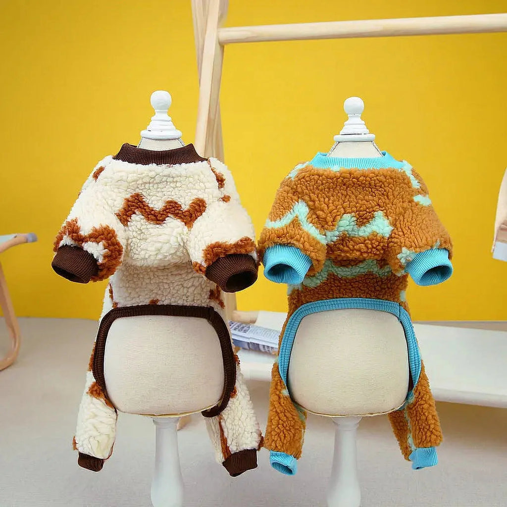 Beige Brown Coral Velvet Four-Legged Dog Jumpsuit G287