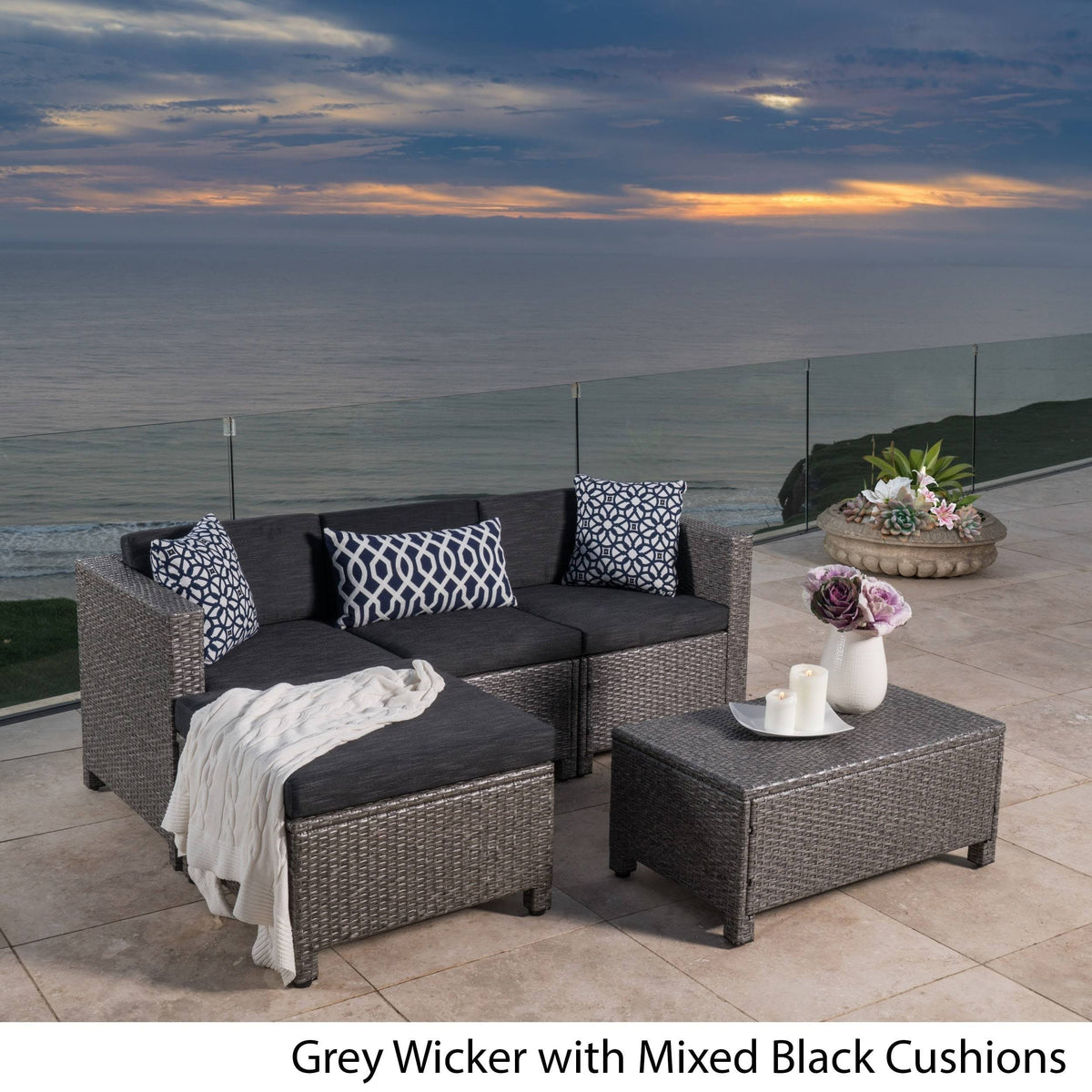 5-piece Wicker Sectional Sofa Set with Cushions V16163