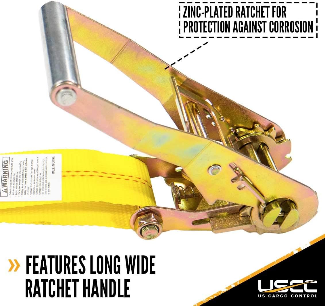 2 Inch x 12 Foot Yellow Ratchet Straps with Double J Hooks - 4 Pack U45784
