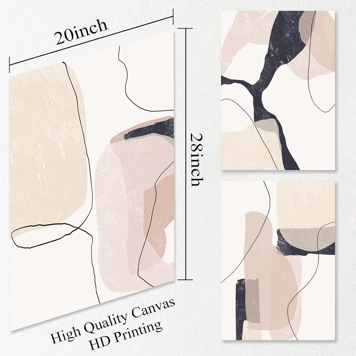 Beige Abstract Canvas Wall Art 20x28inchx3pcs No Frame A68741