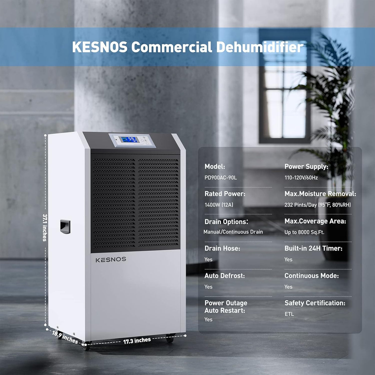 232 Pint Commercial Dehumidifier with Drain Hose D735775