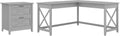 Dark Gray Hickory L Shaped Desk with 2 Drawer Lateral File Cabinet T21189