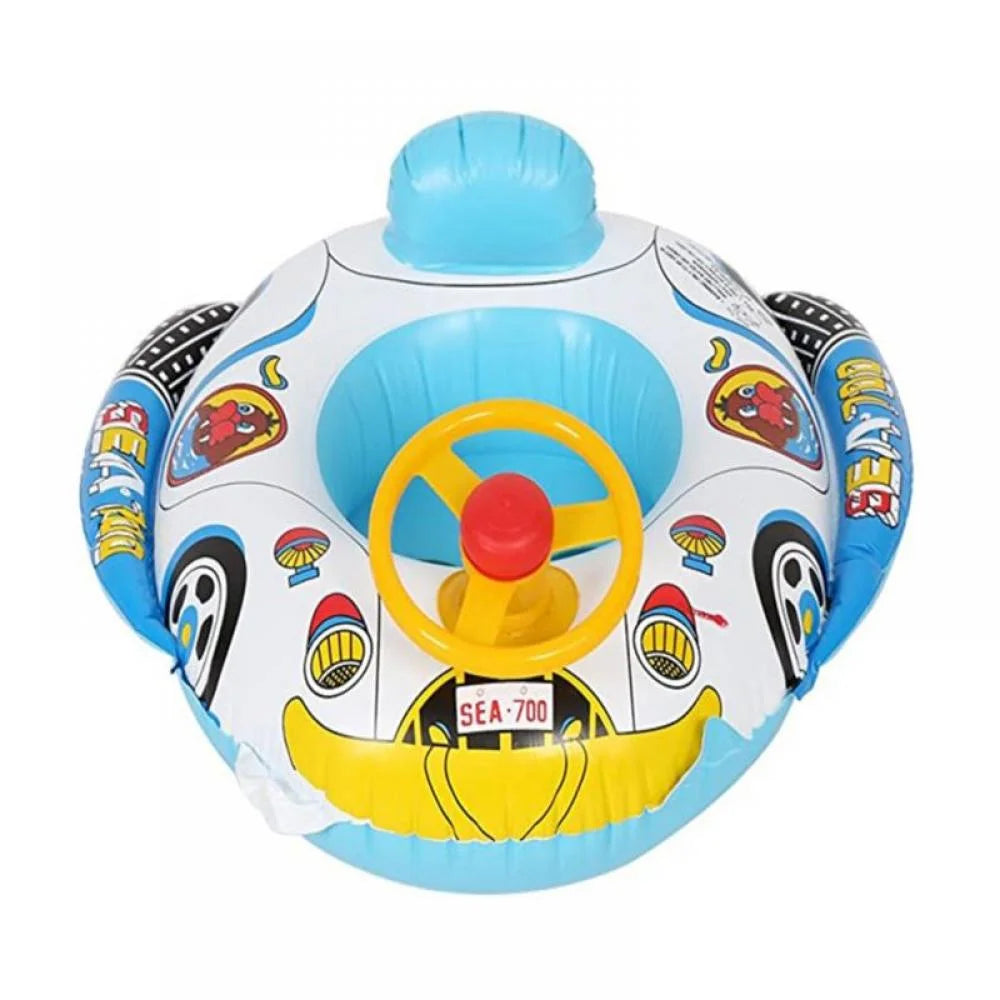 Inflatable Pool Float Ring with Steering Wheel Horn for Kids Q794486