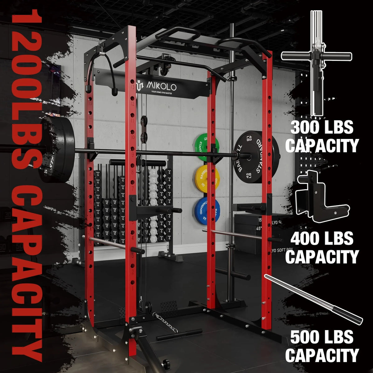1200LBS Capacity Power Rack with LAT Pulldown System S598