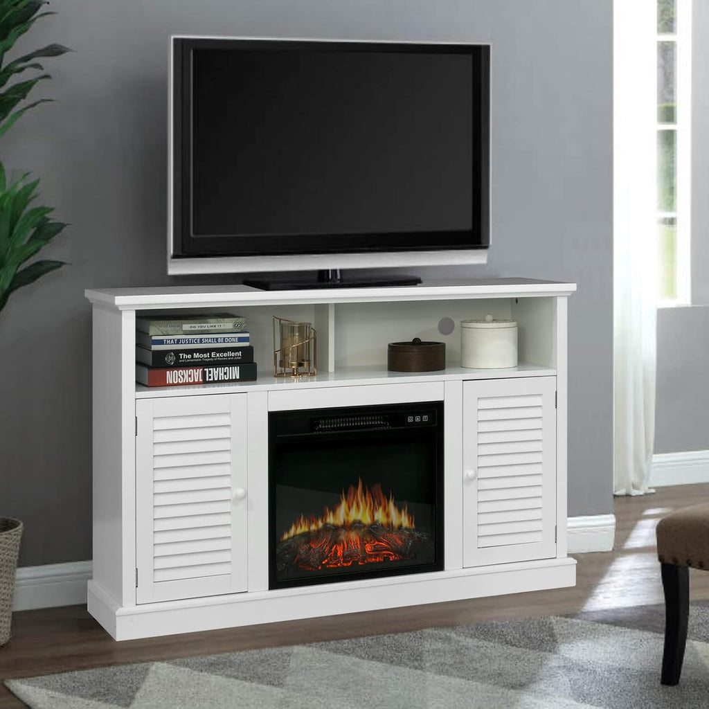 White Fireplace TV Stand with Adjustable Shelves F195