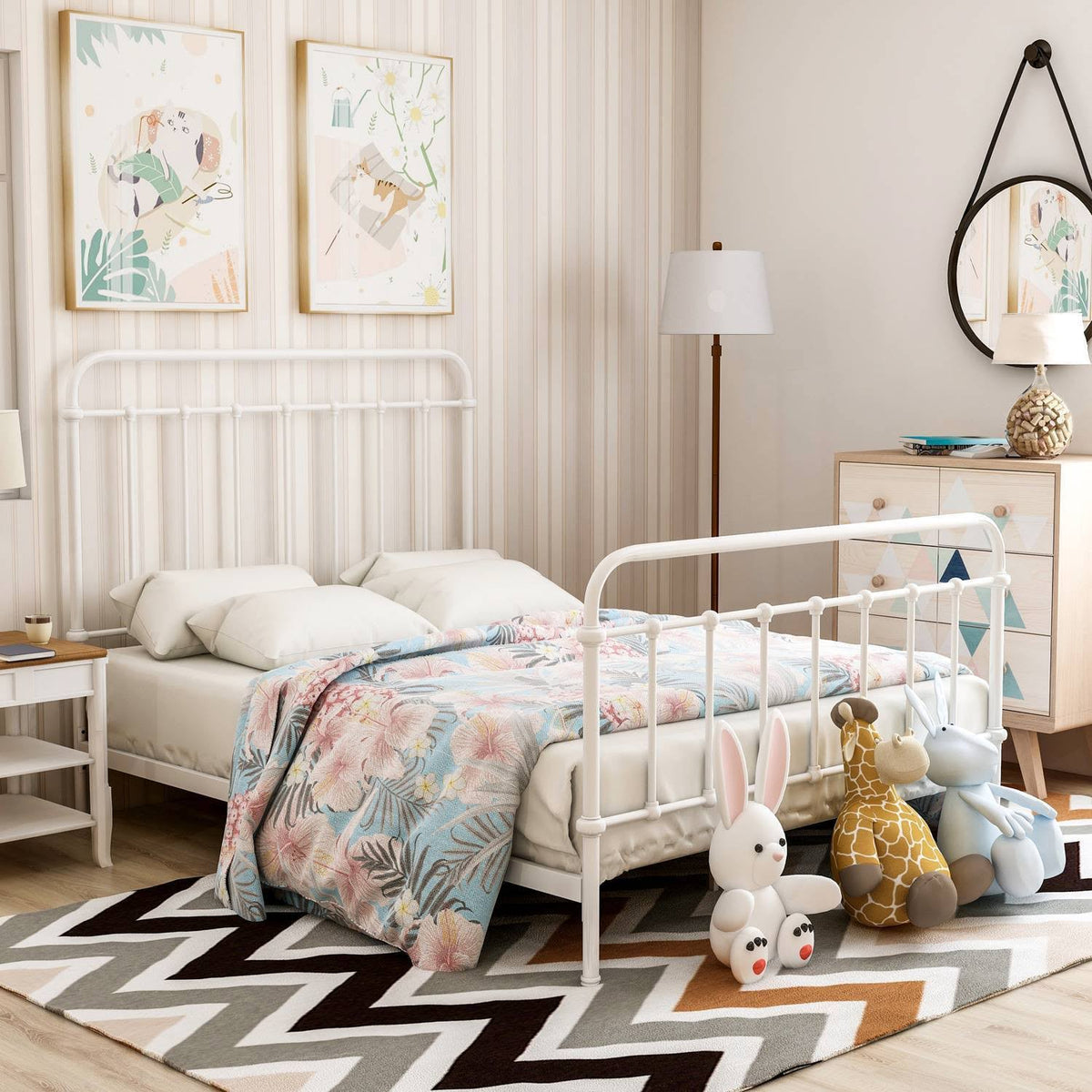 Twin Metal Bed Vintage White P287