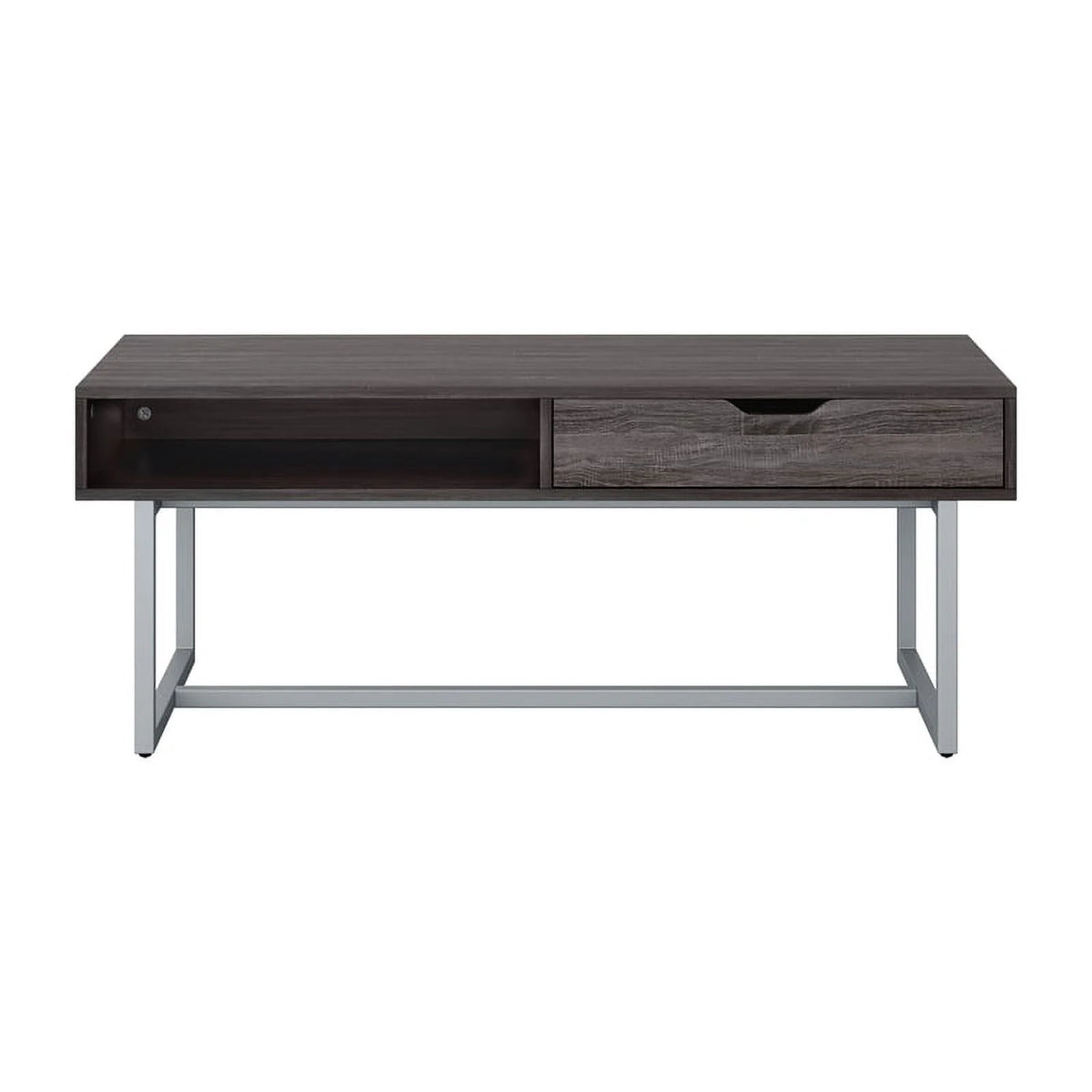 Gray Engineered Wood Single Drawer Coffee Table with Cubby Storage G7150