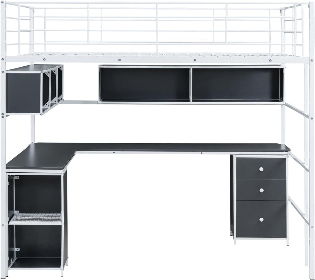 Full Size Metal Loft Bed with Bookcase and Desk I520506