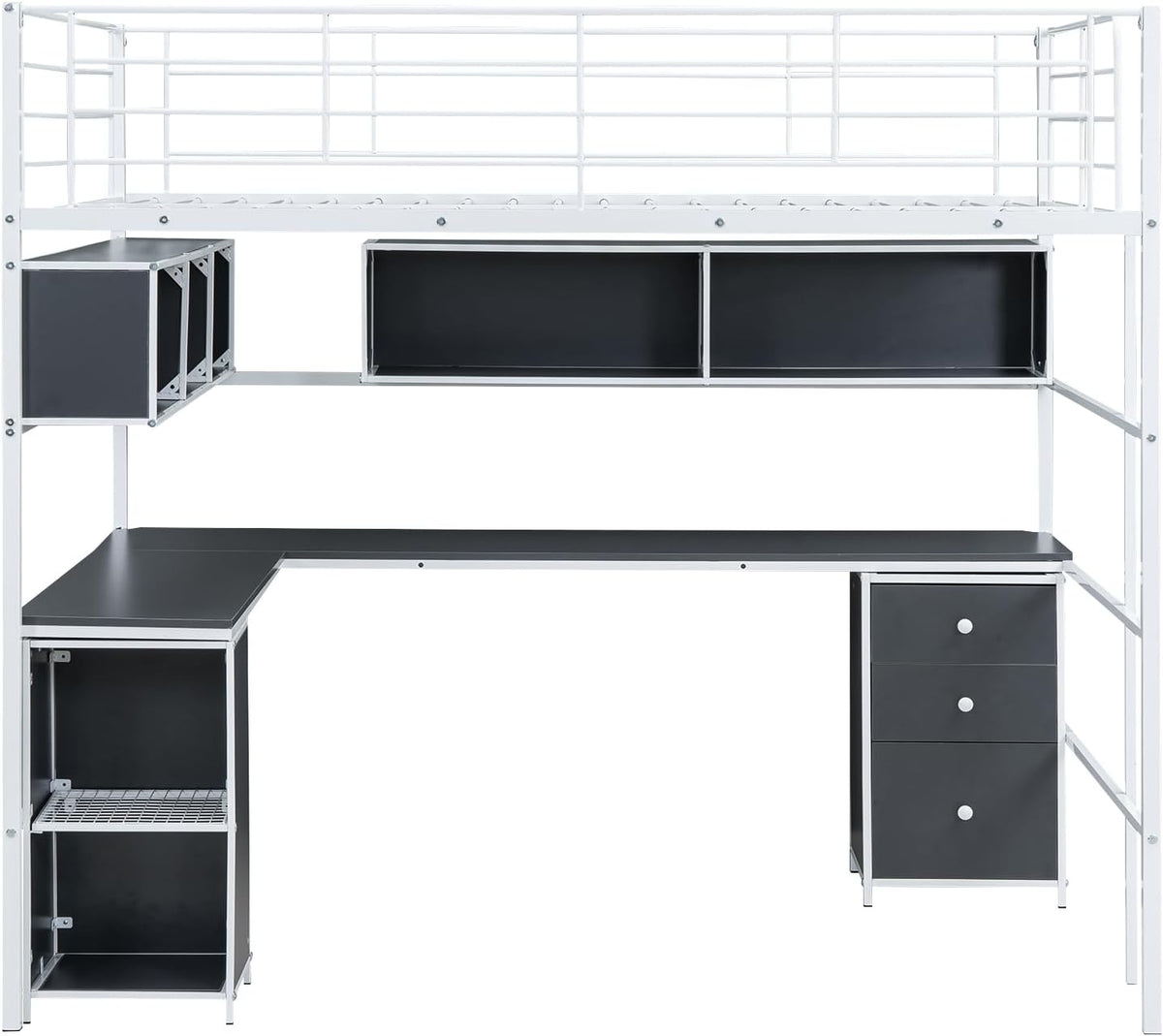 Full Size Metal Loft Bed with Bookcase and Desk I520506