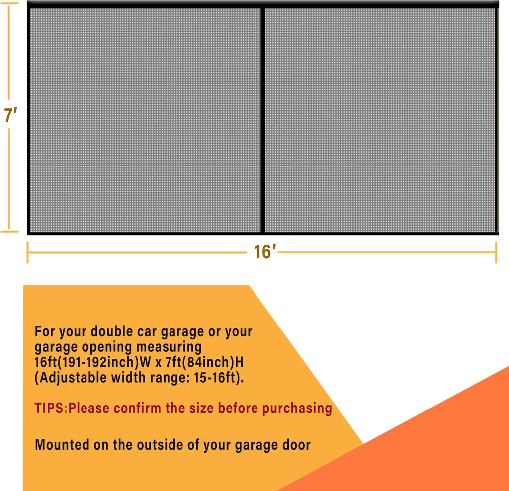 Magnetic Garage Door Screen 16x7FT Fiberglass Mesh C917