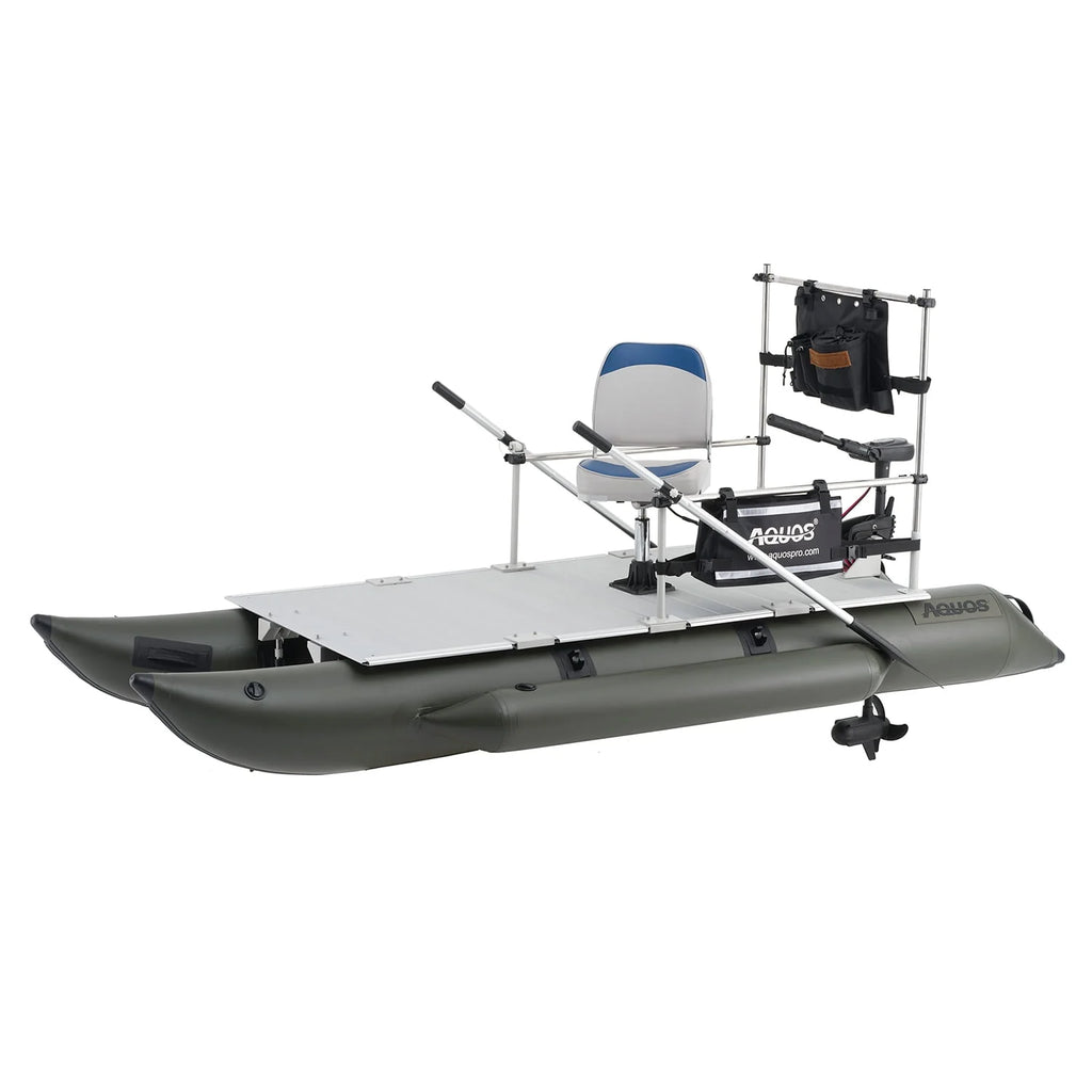 12.5ft Inflatable Pontoon Boat with Black 12V 55LBS Remote Trolling Motor and Foot Control P75957