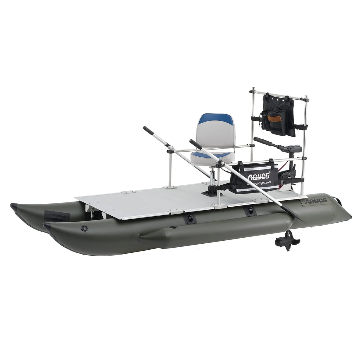 12.5ft Inflatable Pontoon Boat with Black 12V 55LBS Remote Trolling Motor and Foot Control P75957