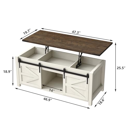 47.3'' Lift Top Coffee Table with Storage, White, Grey Top S6541