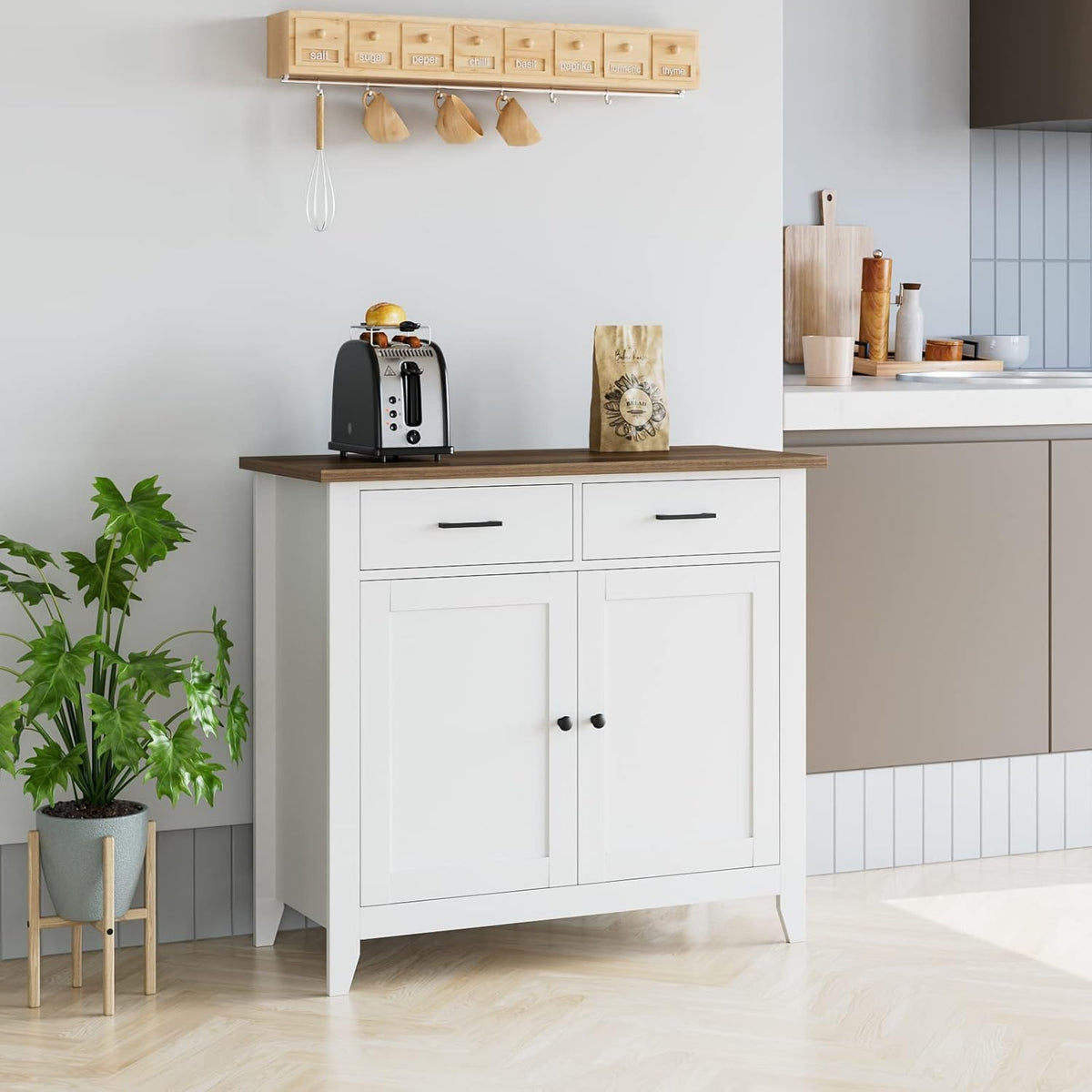 Ivory White Kitchen Storage Cabinet with Drawers and Doors T5269