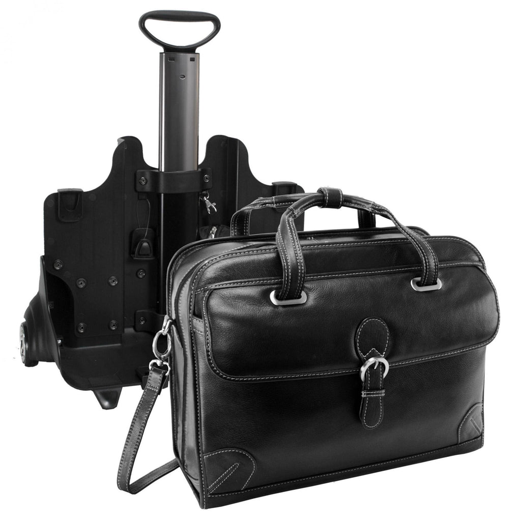Black Leather Detachable Wheeled Laptop Case E92816
