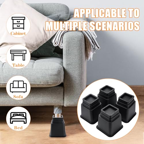 Adjustable Bed Risers Set of 4 (16 pcs Black) W5075