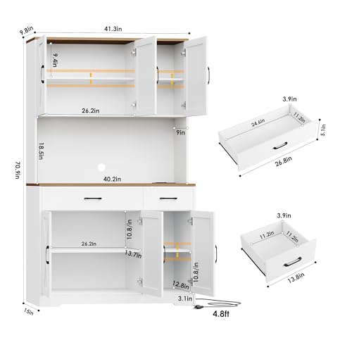 Black Tall Pantry Cabinet with Charging Station and Microwave Stand M31788