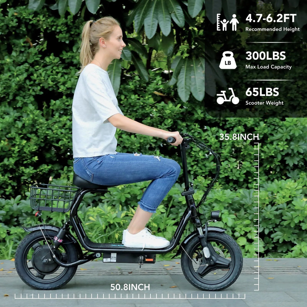 Black 500W Electric Scooter with Seat, 14" Tires, 20 MPH Max, 15 Miles Range R977719