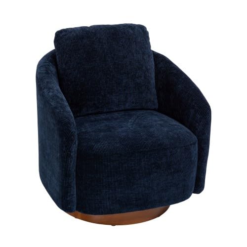 Ivory Chenille Swivel Barrel Chair with Wood Base T153949