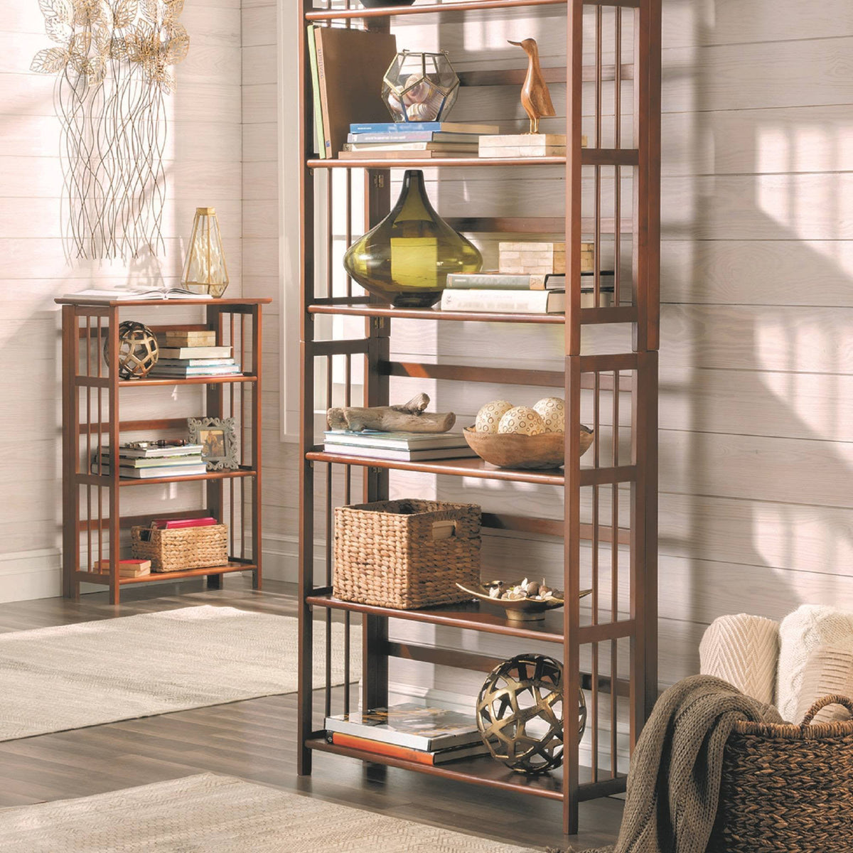 3 Shelf Folding Stackable Bookcase Chestnut N52953