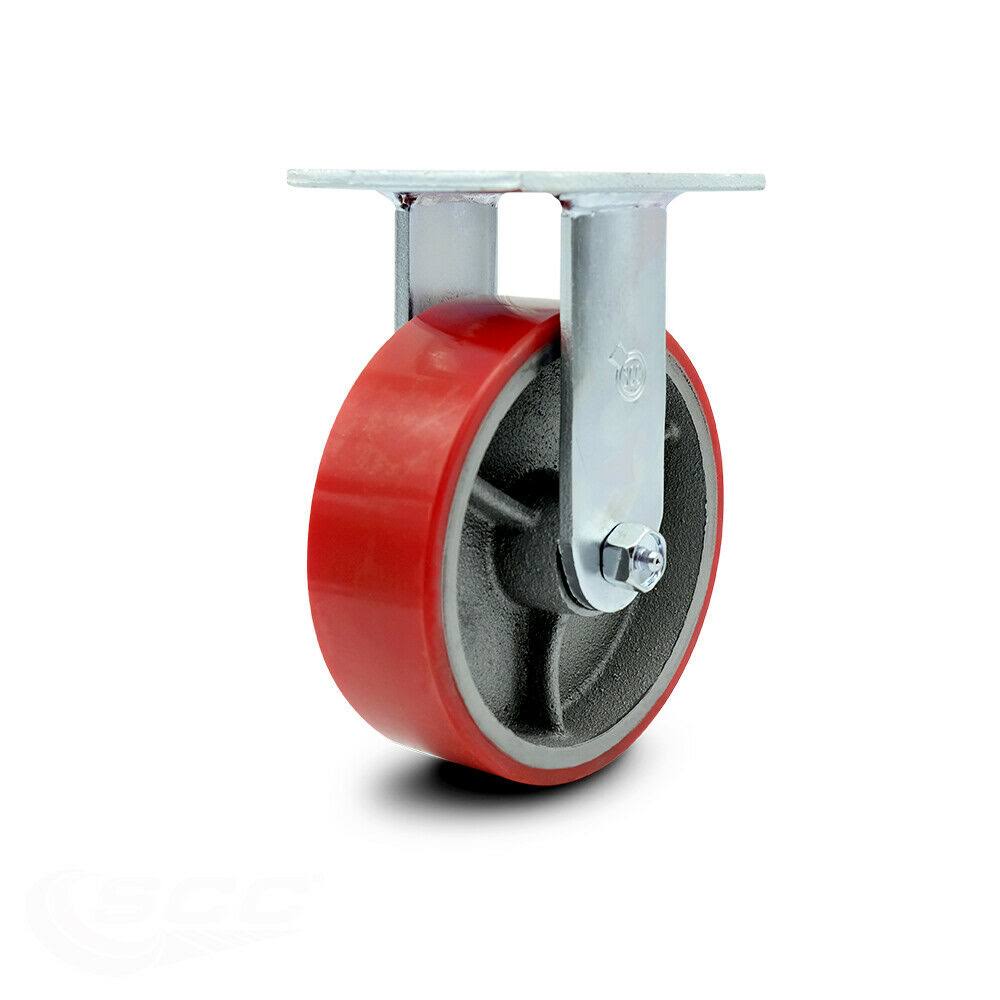 Polyurethane Cast Iron Rigid Plate Caster with Red Wheel 1200 lbs Capacity H723025