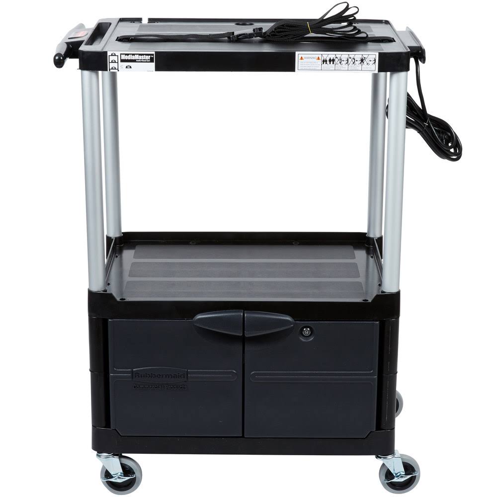 Black Three-Shelf AV Cart with Cabinet H2382
