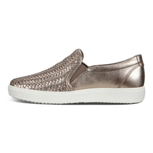 Women's Stone Metallic Leather Soft 7 Woven Slip-On Sneakers W9119