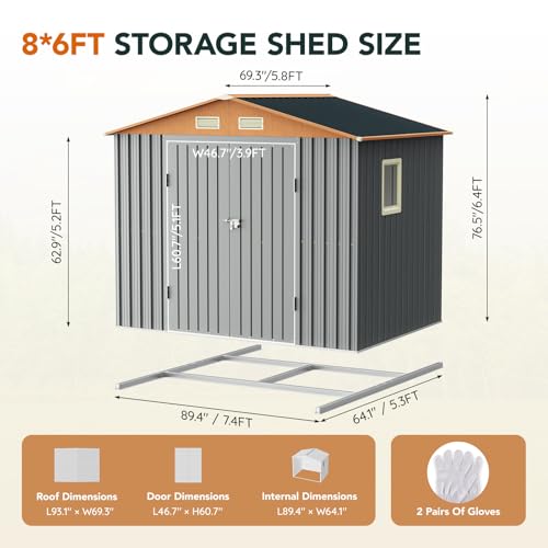 Compact Metal Tool Shed with Lockable Door (Matte Gray) H1786