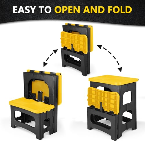 Folding 2-Step Stool, Non-Slip Portable Footstool 8" & 17" Dual Heights, Holds 300 lbs (Yellow) B549