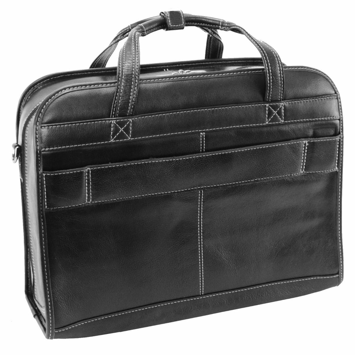 Black Leather Detachable Wheeled Laptop Case E92816