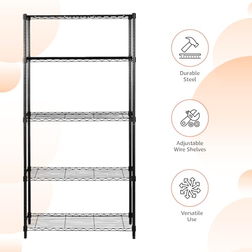 5-Shelf Adjustable Heavy Duty Steel Wire Rack Storage Shelving, Chrome Z23148