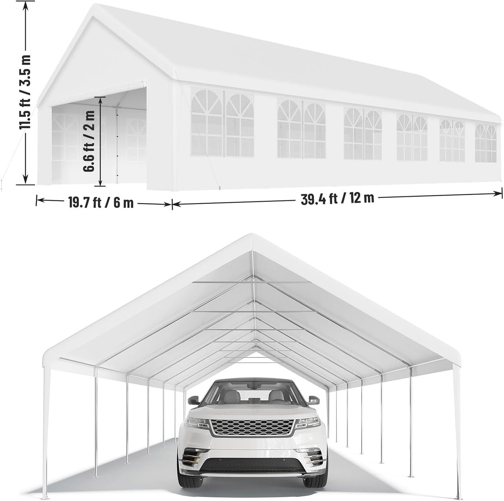 White 20'x40' Heavy Duty Party Tent with Removable Sidewall Windows H65577