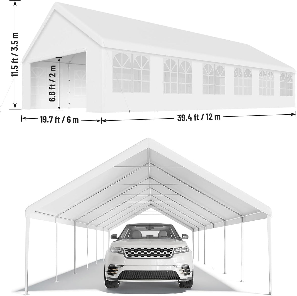 White 20'x40' Heavy Duty Party Tent with Removable Sidewall Windows H65577