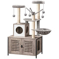 Greige Wooden Cat Tree with Litter Box Enclosure, 27.6" L x 18.9" W x 52" H Z988
