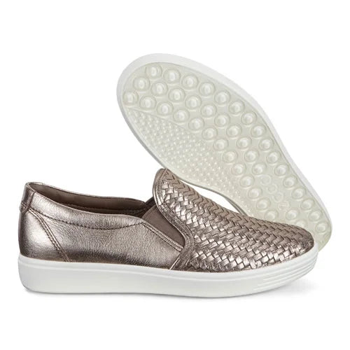 Women's Stone Metallic Leather Soft 7 Woven Slip-On Sneakers W9119