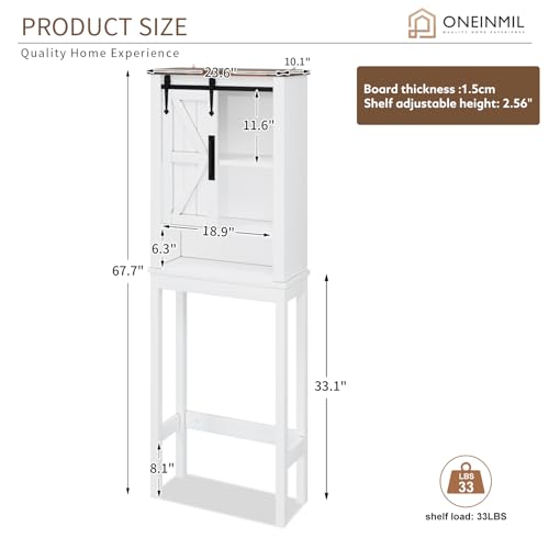 White Over The Toilet Storage Cabinet with Adjustable Shelves & Sliding Barn Doors V238788