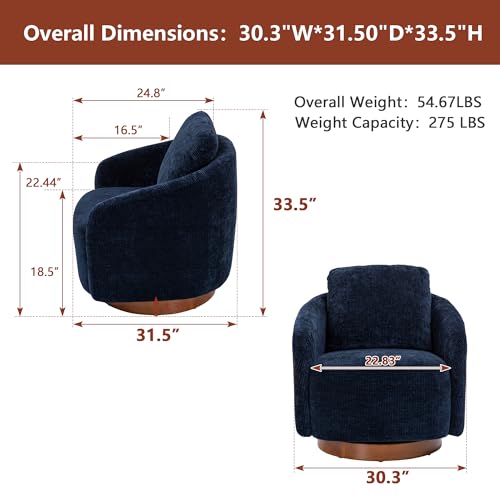 Ivory Chenille Swivel Barrel Chair with Wood Base T153949
