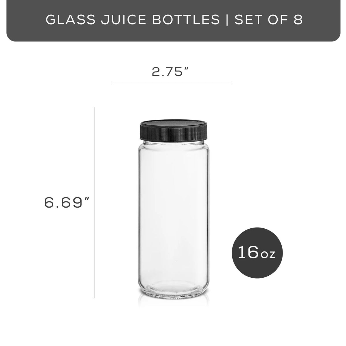 Set of 8 Glass Juice Bottles with BPA Free Lids A850