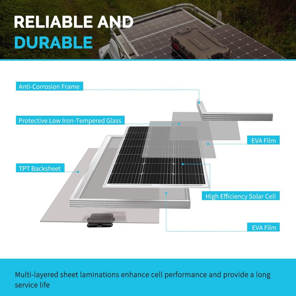 100 Watts 12 Volts Monocrystalline Solar RV Kit with 30A PWM Charge Controller Y9754