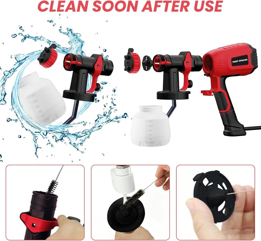 700W Electric Paint Sprayer with 1200ml Container, 4 Nozzles, 3 Patterns (Red) S7557