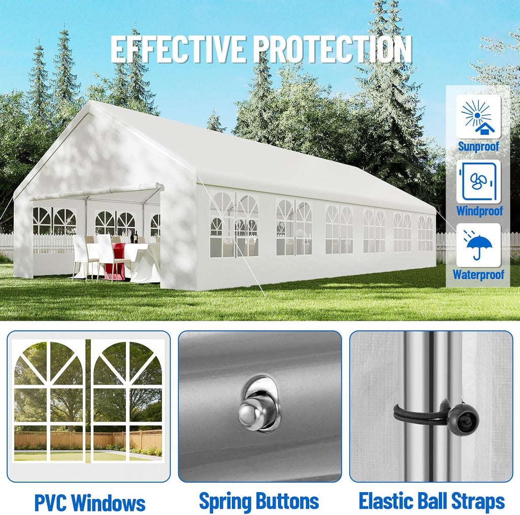 White 20'x40' Heavy Duty Party Tent with Removable Sidewall Windows H65577