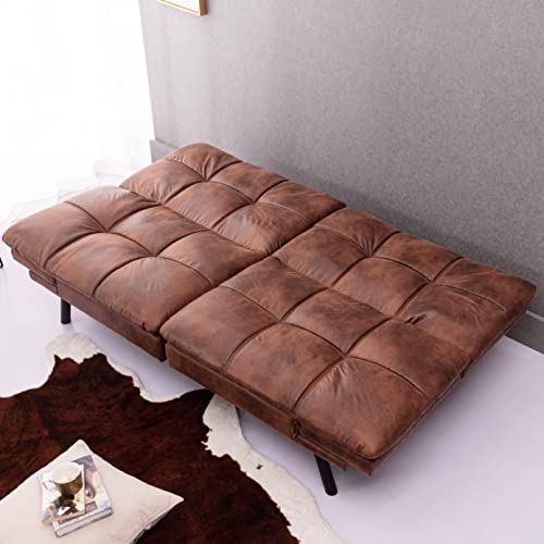 Brown PU Leather Memory Foam Convertible Futon Sofa Bed W755