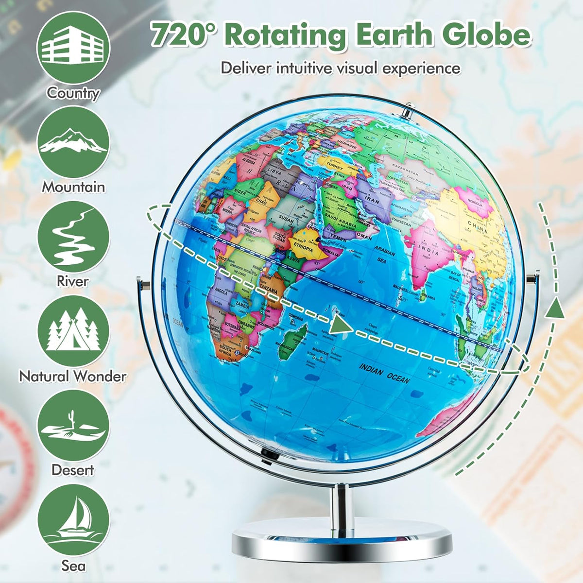13” Desktop Geographic Globe with LED Light U750