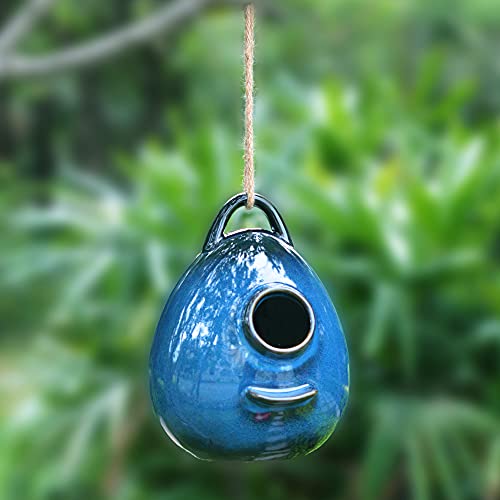 Blue Ceramic Hanging Birdhouse I6548