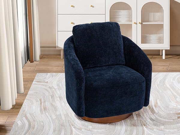 Ivory Chenille Swivel Barrel Chair with Wood Base T153949