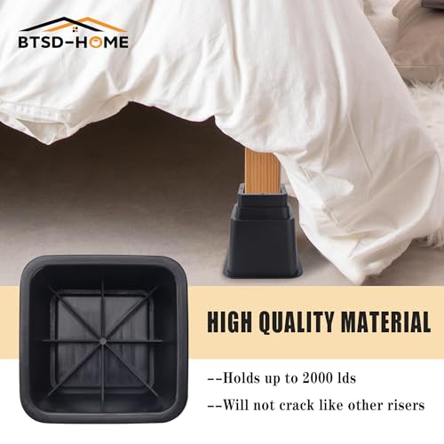 Adjustable Bed Risers Set of 4 (16 pcs Black) W5075