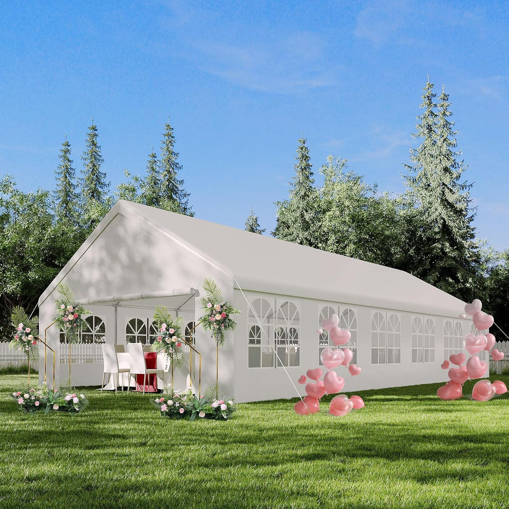 White 20'x40' Heavy Duty Party Tent with Removable Sidewall Windows H65577