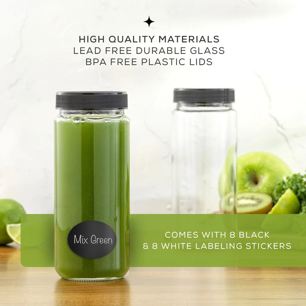Set of 8 Glass Juice Bottles with BPA Free Lids A850